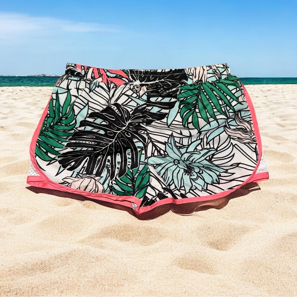 Tropical Leaf Print Athletic Shorts Girls (5)